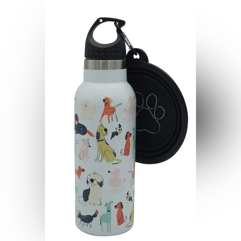 Dog-Themed Water Bottle with Black Lid